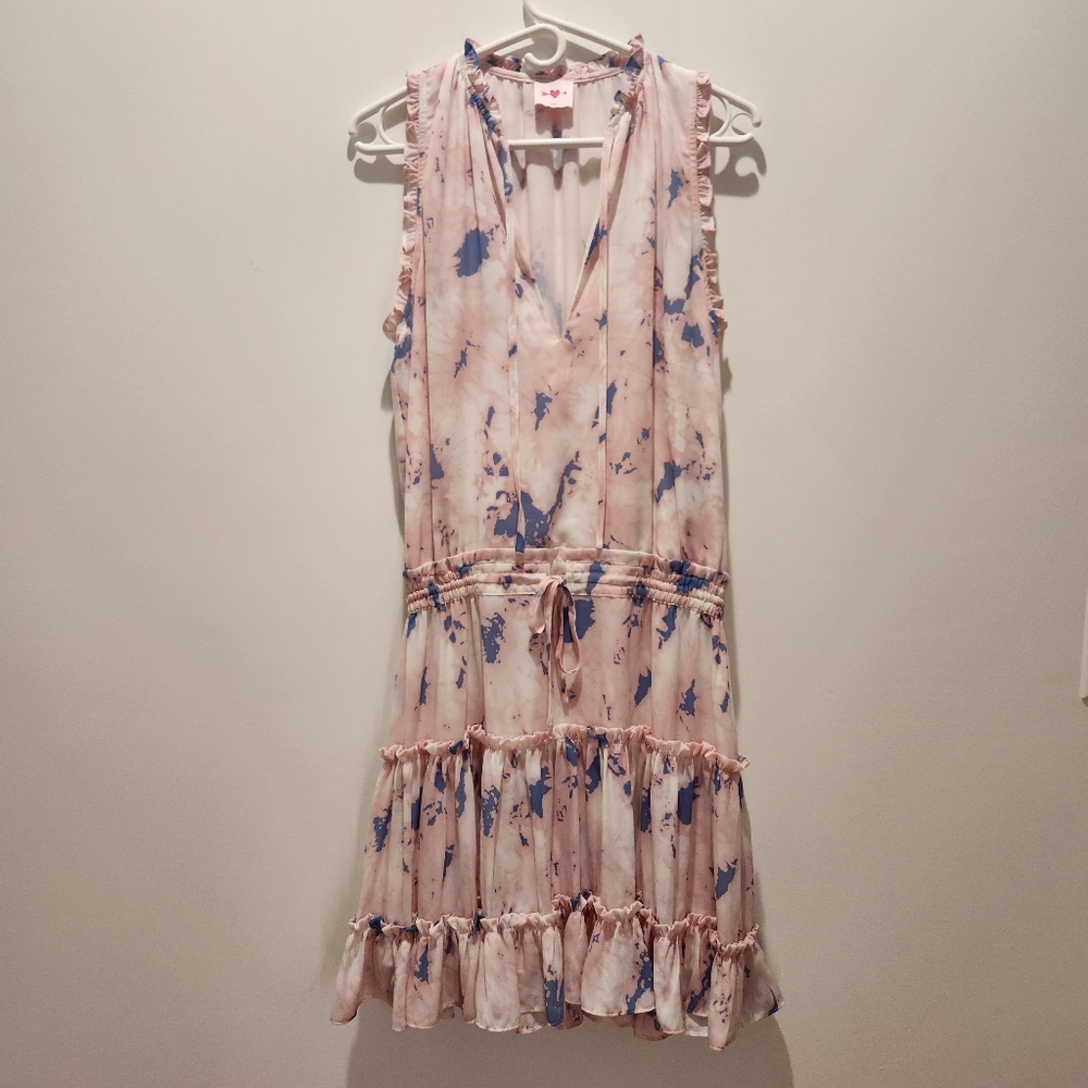 Buddy Love Sage Tie Waist Wisteria Print Mini Dress Tiered Ruffle Skirt - Large